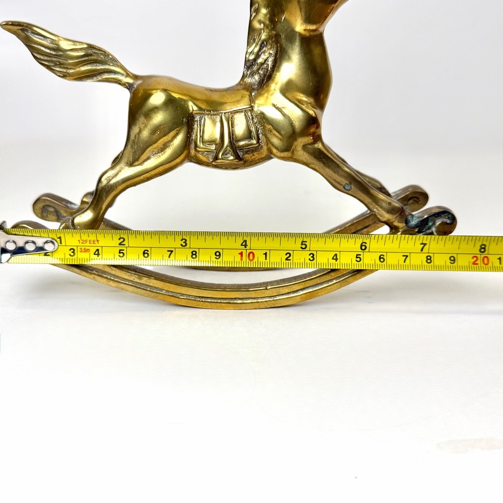 Vintage Brass Rocking Horse Figurine Heavy 7x6 Home Decor - Picture 10 of 11